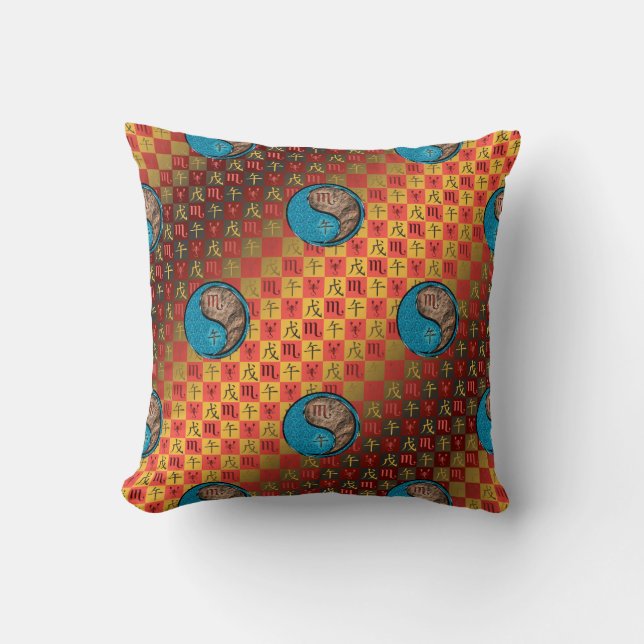 Scorpio & Earth Horse Throw Pillow (Front)