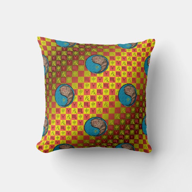 Scorpio & Earth Monkey Throw Pillow (Front)