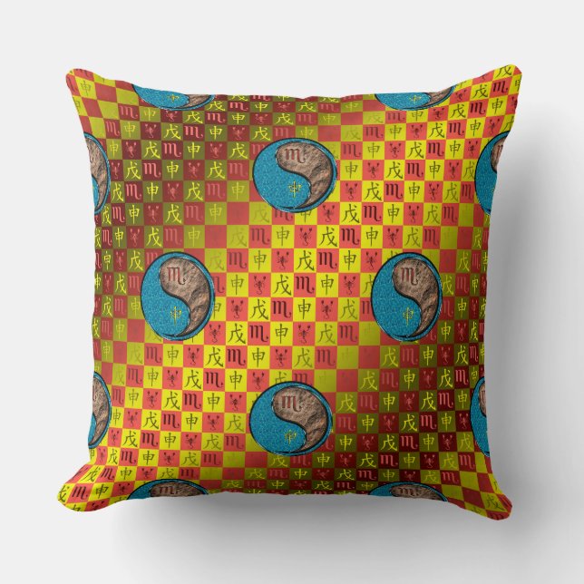 Scorpio & Earth Monkey Throw Pillow (Front)