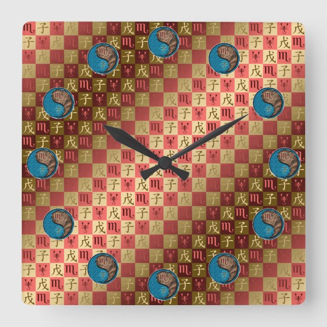 Scorpio & Earth Rat Square Wall Clock (Front)