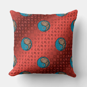 Scorpio & Earth Tiger Throw Pillow
