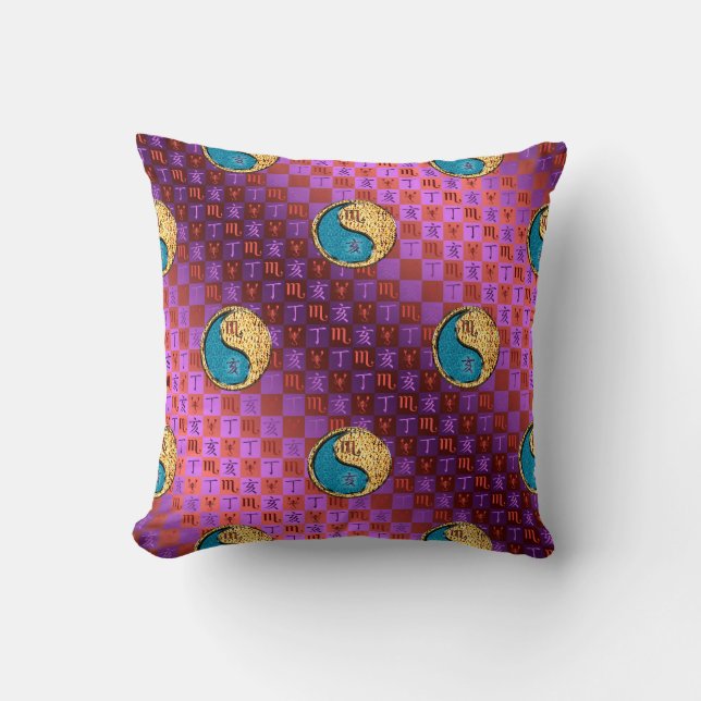 Scorpio & Fire Boar Throw Pillow (Front)