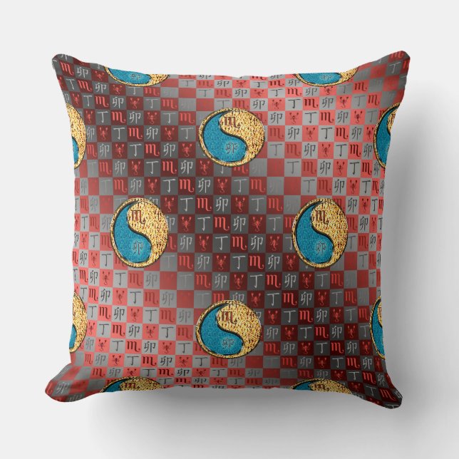 Scorpio & Fire Rabbit Throw Pillow (Front)