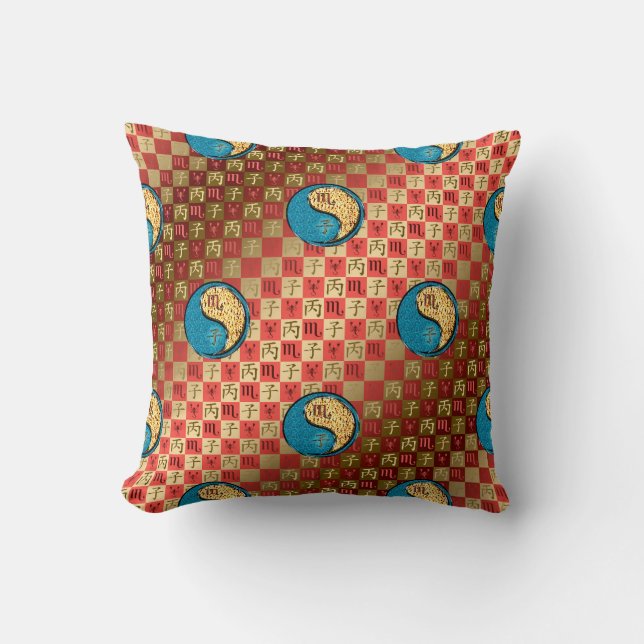 Scorpio & Fire Rat Throw Pillow (Front)