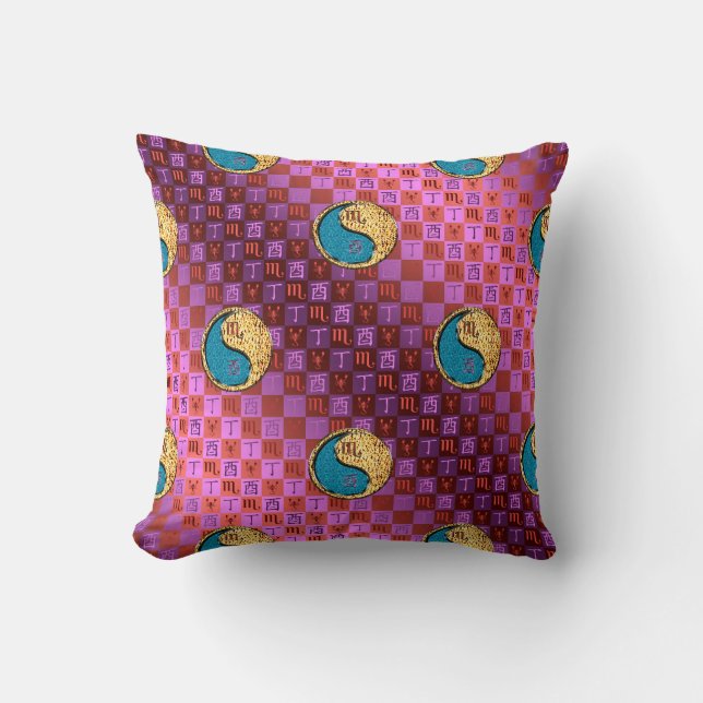 Scorpio & Fire Rooster Throw Pillow (Front)