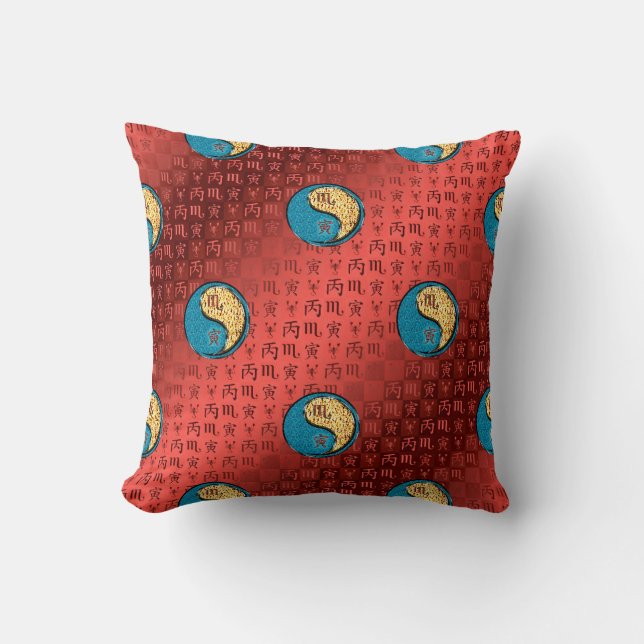 Scorpio & Fire Tiger Throw Pillow (Front)