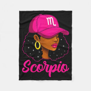 Scorpio Girl Pink Cap Zodiac Birthday Afro Women G Fleece Blanket