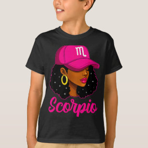Scorpio Girl Pink Cap Zodiac Birthday Afro Women G T-Shirt