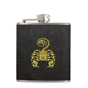 Scorpio Gold on Leather Hip Flask
