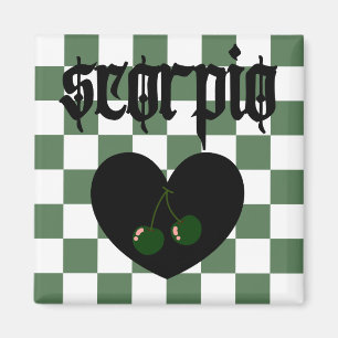 Scorpio Gothic Aesthetic Chequered Cherries Design Magnet