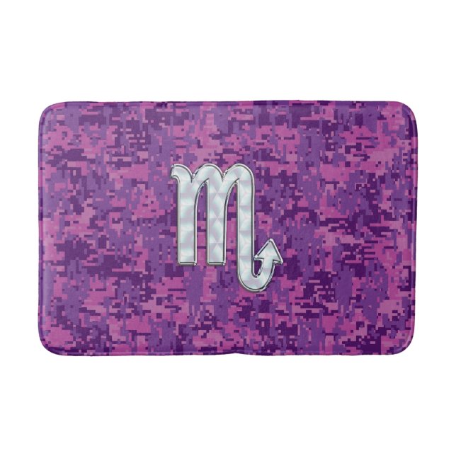 Scorpio Horoscope Sign on Pink Digital Camo Bath Mat (Front)
