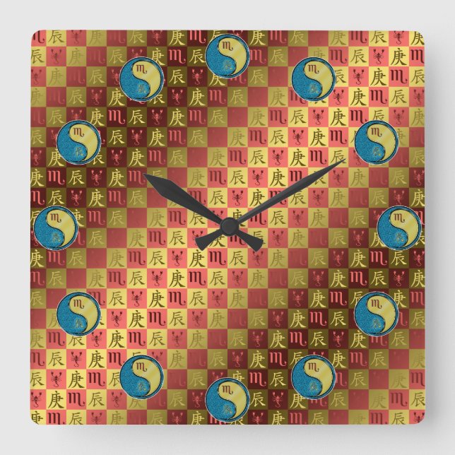 Scorpio & Metal Dragon Square Wall Clock (Front)