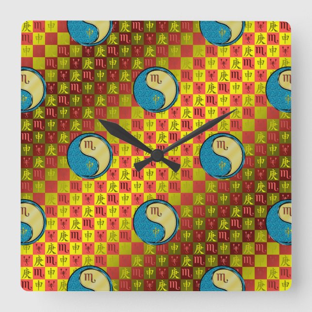 Scorpio & Metal Monkey Square Wall Clock (Front)