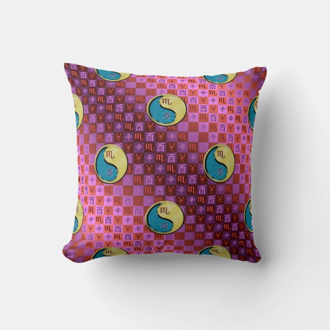 Scorpio & Metal Rooster Throw Pillow (Front)