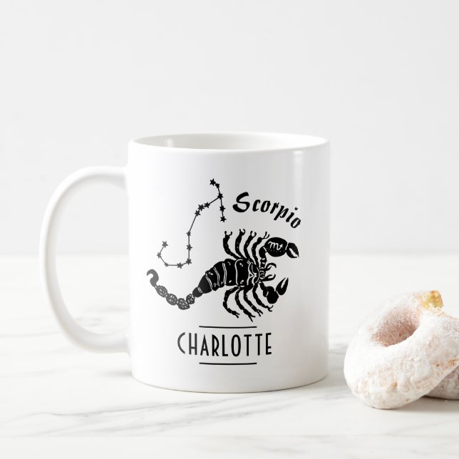 Scorpio Scorpion Constellation with Name Birthday Coffee Mug (With Donut)