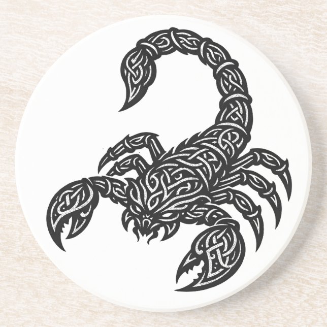 Scorpio Scorpion Sigil — Mythic Zodiac Inkwork Coaster (Front)