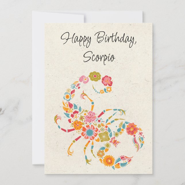 Scorpio Scorpion Zodiac Floral Carte Plat Annivers (Devant)