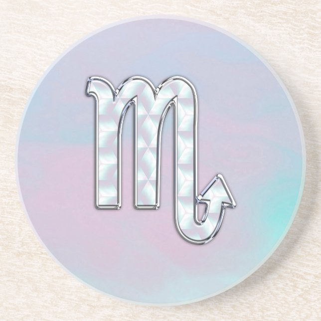 Scorpio Sign in Mother of Pearl Style Coaster (Front)
