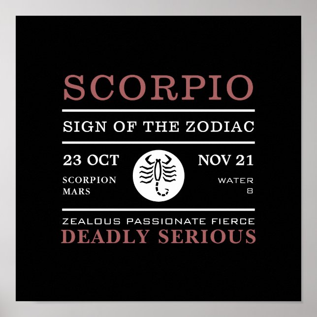 Scorpio Sign of the Zodiac, Astrological Poster (Front)