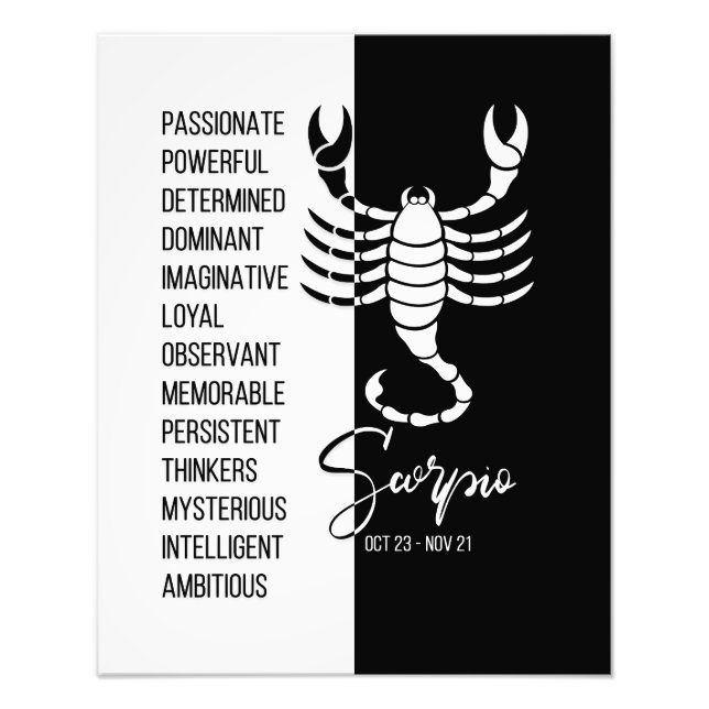 Scorpio signe Zodiac, Poster noir & blanc (Devant)