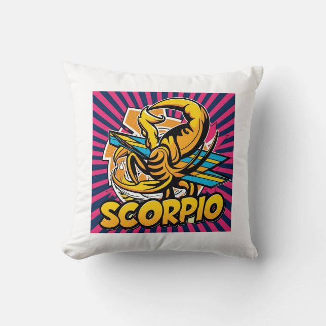 Scorpio Vibes Zodiac Design (Comic Style) Throw Pillow (Front)