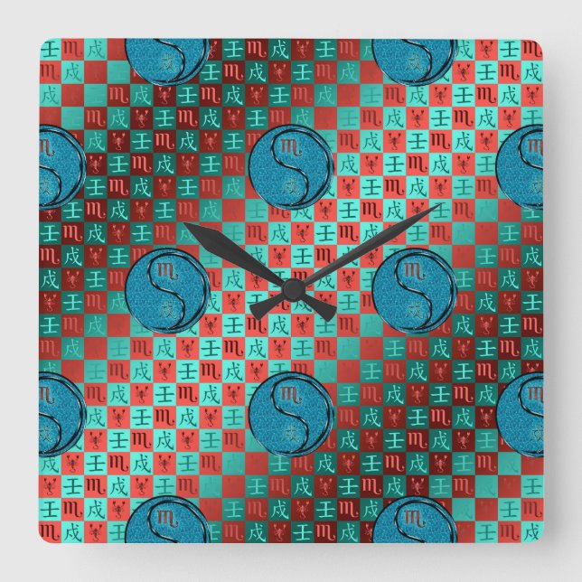 Scorpio & Water Dog Square Wall Clock (Front)