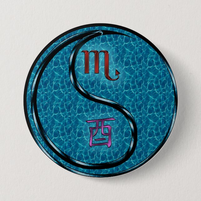 Scorpio & Water Rooster 3 Inch Round Button (Front)
