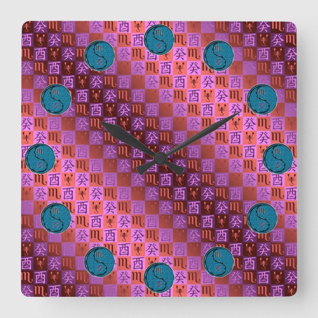 Scorpio & Water Rooster Square Wall Clock (Front)