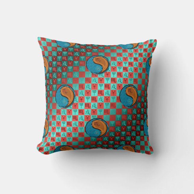 Scorpio & Wood Dog Throw Pillow (Front)