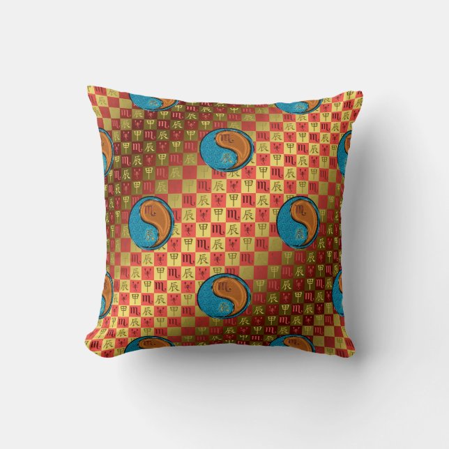 Scorpio & Wood Dragon Throw Pillow (Front)