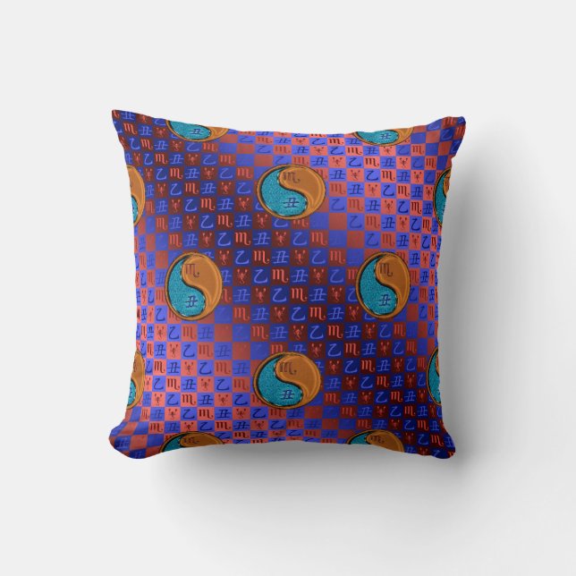 Scorpio & Wood Ox Throw Pillow (Front)