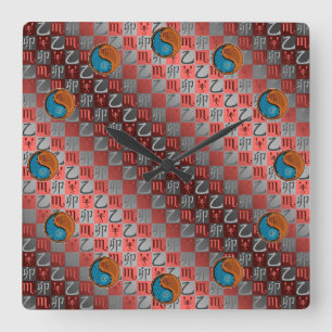 Scorpio & Wood Rabbit Square Wall Clock