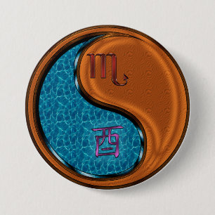 Scorpio & Wood Rooster 3 Inch Round Button