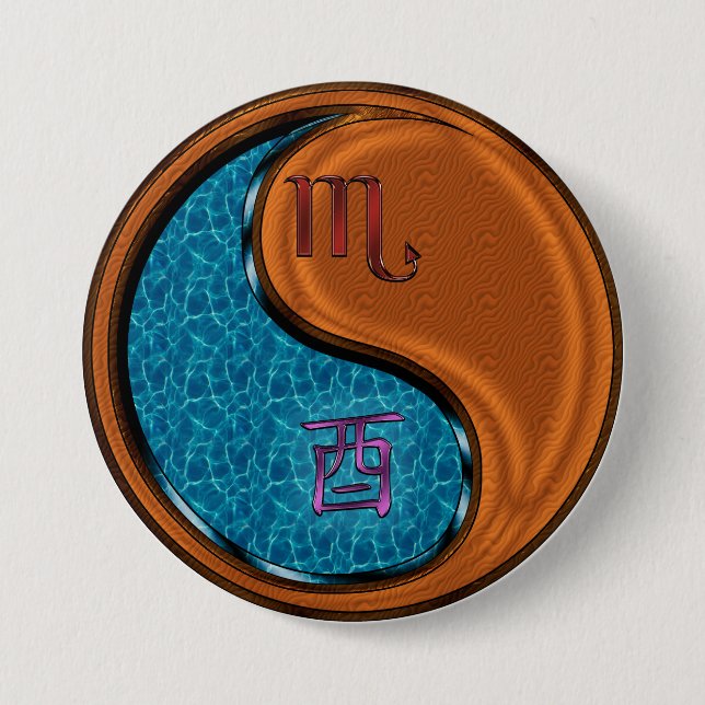 Scorpio & Wood Rooster 3 Inch Round Button (Front)