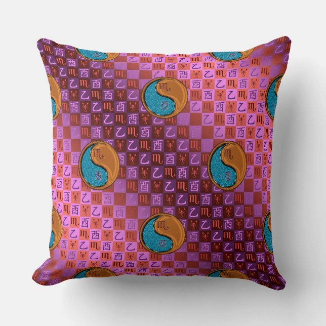 Scorpio & Wood Rooster Throw Pillow (Front)