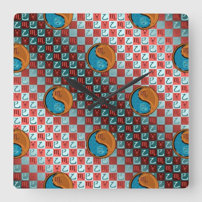 Scorpio & Wood Snake Square Wall Clock (Front)