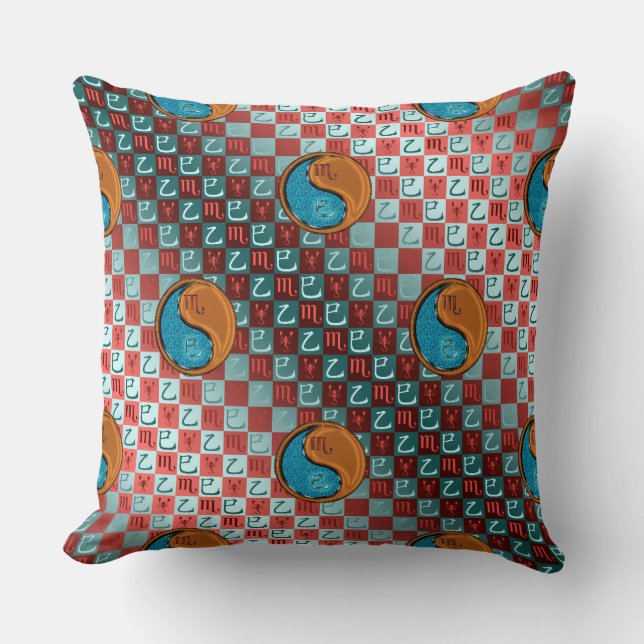 Scorpio & Wood Snake Throw Pillow (Front)