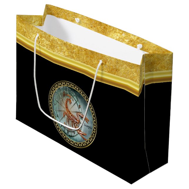 Scorpio Zodiac Astrology black gold foil design Large Gift Bag (Front Angled)