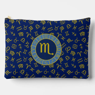 Scorpio Zodiac+Astrology Symbols Pattern Gld+Blues Accessory Pouch