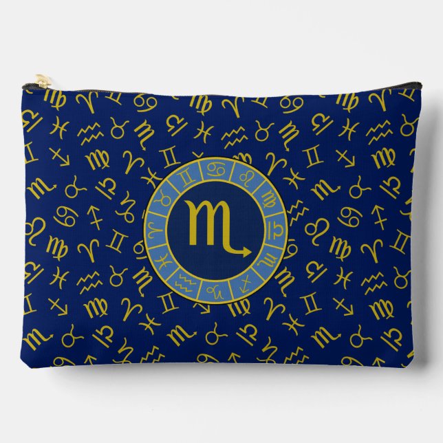 Scorpio Zodiac+Astrology Symbols Pattern Gld+Blues Accessory Pouch (Front)