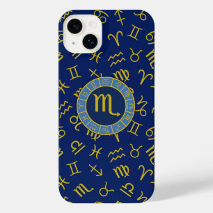 Scorpio Zodiac+Astrology Symbols Pattern Gld+Blues iPhone 14 Plus Case