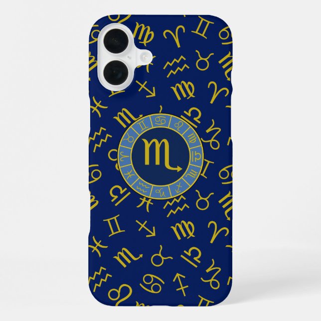 Scorpio Zodiac+Astrology Symbols Pattern Gld+Blues iPhone Case (Back)