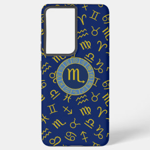 Scorpio Zodiac+Astrology Symbols Pattern Gld+Blues Samsung Galaxy Case