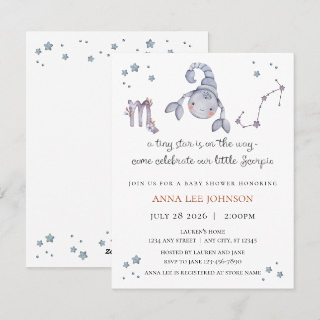 Scorpio Zodiac Baby Shower Invitation (Devant / Derrière)