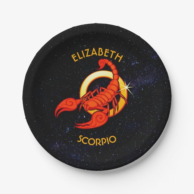 Scorpio Zodiac Birthday Sign With Your Custom Name Paper Plate (Front)