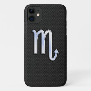 Scorpio Zodiac chrome like on black snake skin iPhone 11 Case