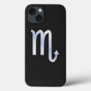 Scorpio Zodiac chrome like on black snake skin iPhone 13 Case