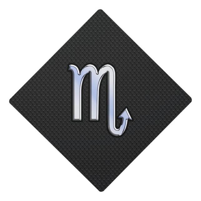 Scorpio Zodiac chrome like on black snake skin Graduation Cap Topper (Front)