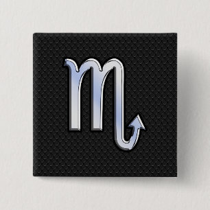 Scorpio Zodiac Chrome Like Symbol Black Snake Deco 2 Inch Square Button