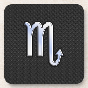 Scorpio Zodiac Chrome Like Symbol Black Snake Deco Coaster